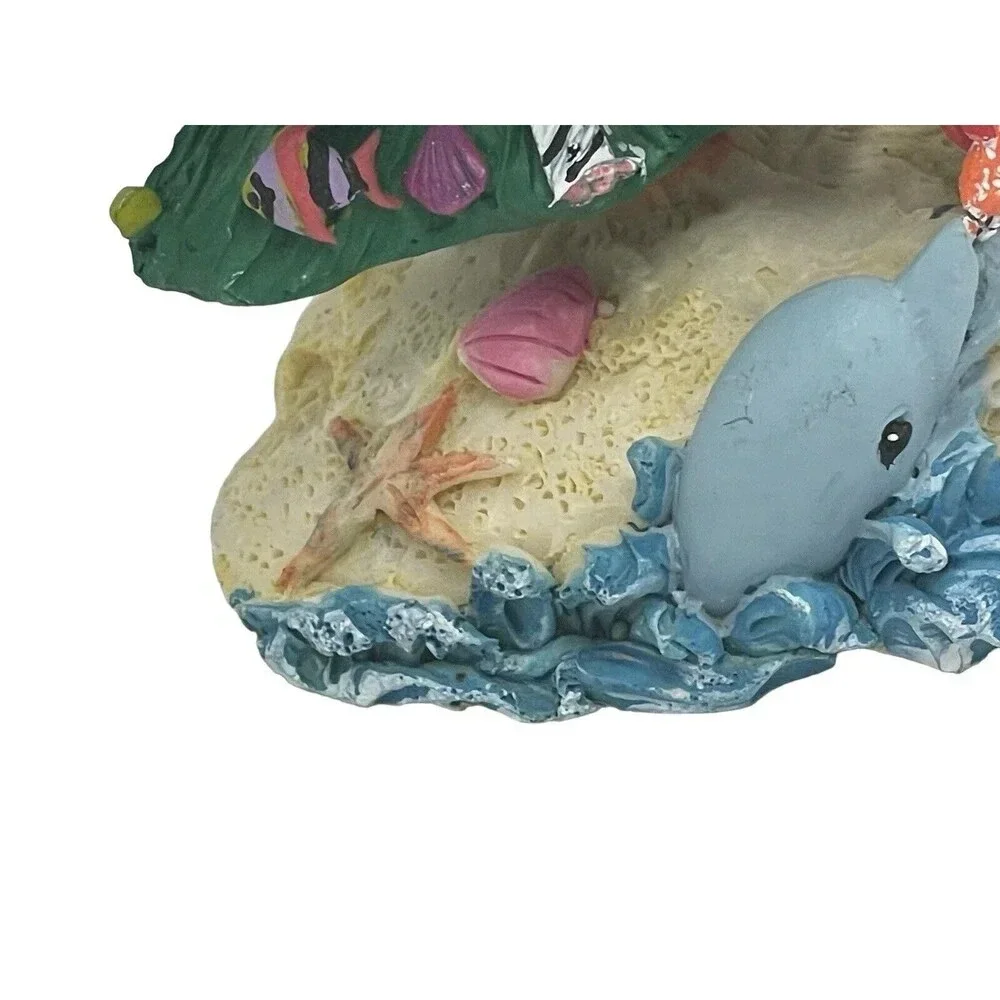 SEASIDE SANTA Claus Feeding a Dolphin Christmas ornament RARE